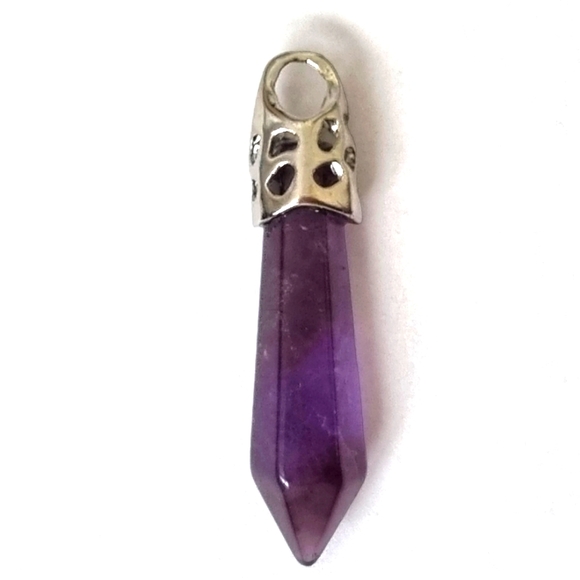 Purple Pendant - with Either Black Cord or Silver Tone Chain of Choice - Picture 2 of 3